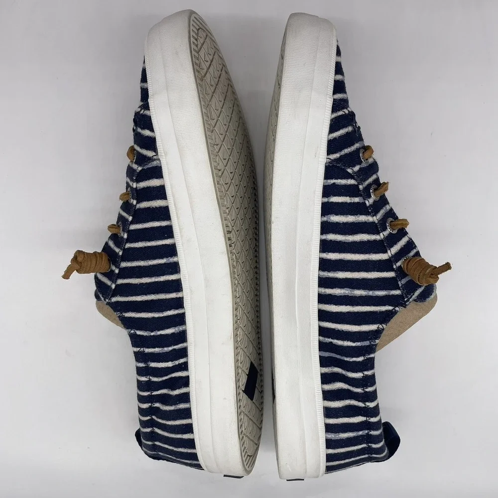 Sperry Womens 10 Shoes Top Sider Boat Sneaker White & Navy Stripe Beach Nautical